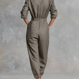 Cotton And Linen Blended Long Sleeve Shirt Jumpsuit