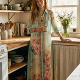 Baroque Style Mint Green Chiffon Floral Maxi Dress