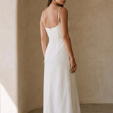 Elegant White Minimal Strappy Slit Maxi Dress