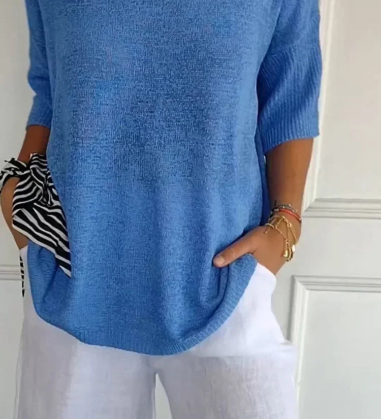 Mia™ - Cozy Top with Knitted V-Neck