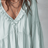 Soft Boho Ruffled V-Neck Relaxed Blouse