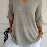 Mia™ - Cozy Top with Knitted V-Neck