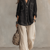Modern Bohemian Effortless Black Linen Shirt