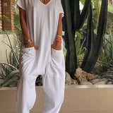 Casual V-neck Solid Color Jumpsuit