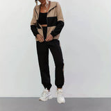 Sandra - Stylish Black Zip Up Two-piece Set for Women