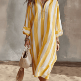 Relaxed Striped Resort Yellow & White Stripe Midi Dress