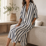 Casual Striped Shirt Bohemian Style Maxi Dress