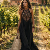 Elegant Bohemian Sleeveless Soft Drape Statement Evening Maxi Dress