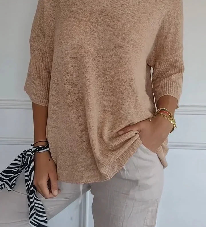 Mia™ - Cozy Top with Knitted V-Neck