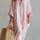 Bohemian-style Soft Pink Striped Kaftan Dress