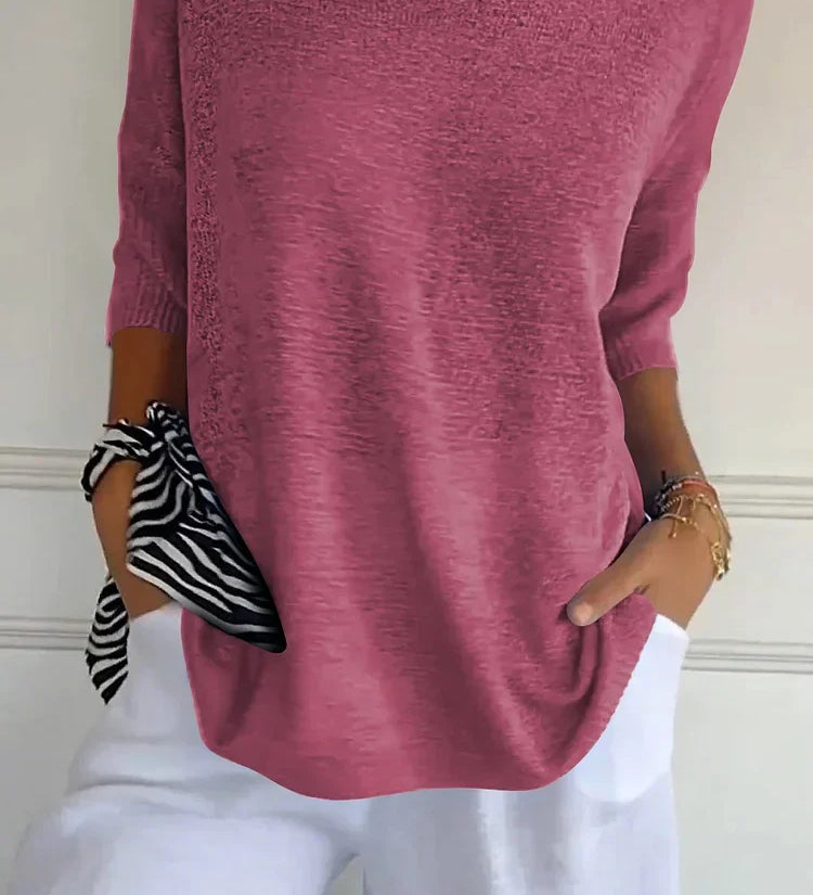 Mia™ - Cozy Top with Knitted V-Neck