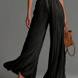 Black V-neck Sleeveless Zip-up Pleated Wide-leg Chiffon Jumpsuit