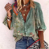 Floral Blouse | Button Front | V Neck | Three Quarter Sleeve