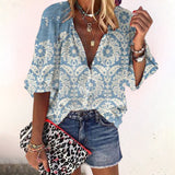 Floral Blouse | Button Front | V Neck | Three Quarter Sleeve