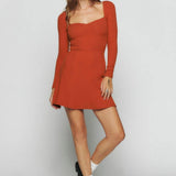 Lily™ - Long Sleeve U-Neck Mini Dress