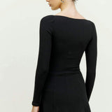 Lily™ - Long Sleeve U-Neck Mini Dress