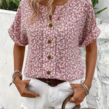 Short Sleeve Blouse | Ditsy Floral Print | Button Front