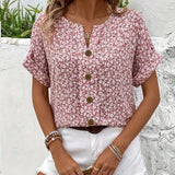 Short Sleeve Blouse | Ditsy Floral Print | Button Front