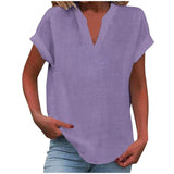 Summer Tops | V Neck | Rolled Short Sleeve | Loose Fit