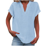 Summer Tops | V Neck | Rolled Short Sleeve | Loose Fit