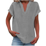 Summer Tops | V Neck | Rolled Short Sleeve | Loose Fit