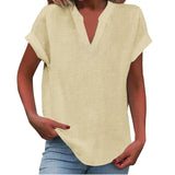 Summer Tops | V Neck | Rolled Short Sleeve | Loose Fit