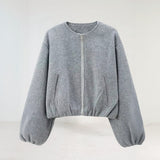 Teresa | Women's Balloon Sleeve Zip-Up Bomber Jacket