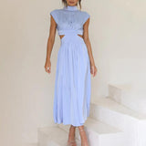 Ilaria™ - Pleated Dress with High Neck