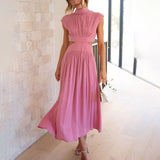 Ilaria™ - Pleated Dress with High Neck