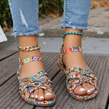 Women's Bohemian Print T-Strap Flat Sandals