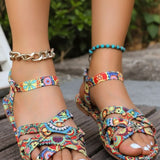 Women's Bohemian Print T-Strap Flat Sandals