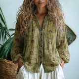 Womens Blouse | Nature Print | Split V Neck | Relaxed