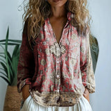 Womens Blouse | Nature Print | Split V Neck | Relaxed