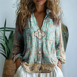 Womens Blouse | Nature Print | Split V Neck | Relaxed