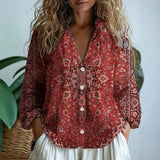 Womens Blouse | Nature Print | Split V Neck | Relaxed