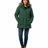 Women's Hooded Puffer Parka with Faux Fur Trim