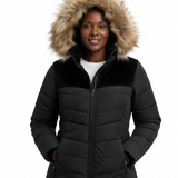 Women's Quilted Puffer Jacket with Faux Fur Hood